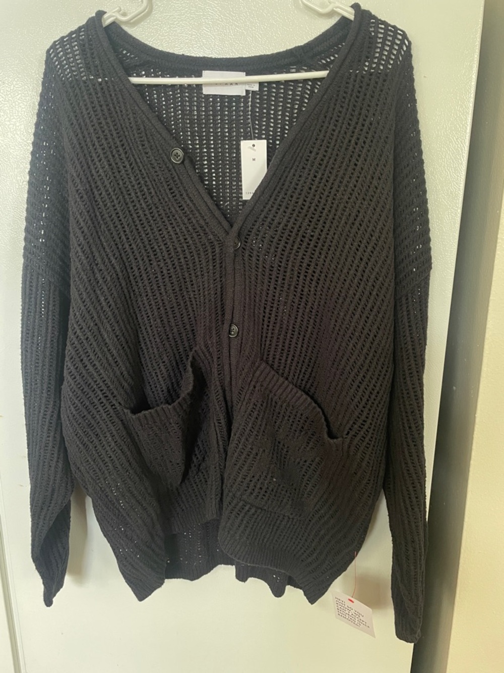 Topman Medium New Cotton Blend Black Open-Knit V-Neck Cardigan NWT